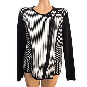 Chicos Natania‎ Zip Diagonal Stripe Cardigan Sweater Jacket Womens Size 1 Medium